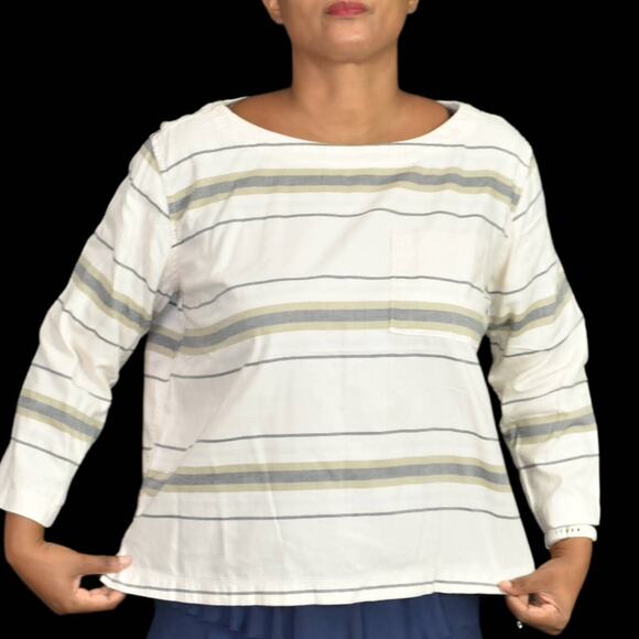 Patagonia Tops - Patagonia Catbells Top Beige Boxy Cotton Striped Pullover Pocket Side Slit Large